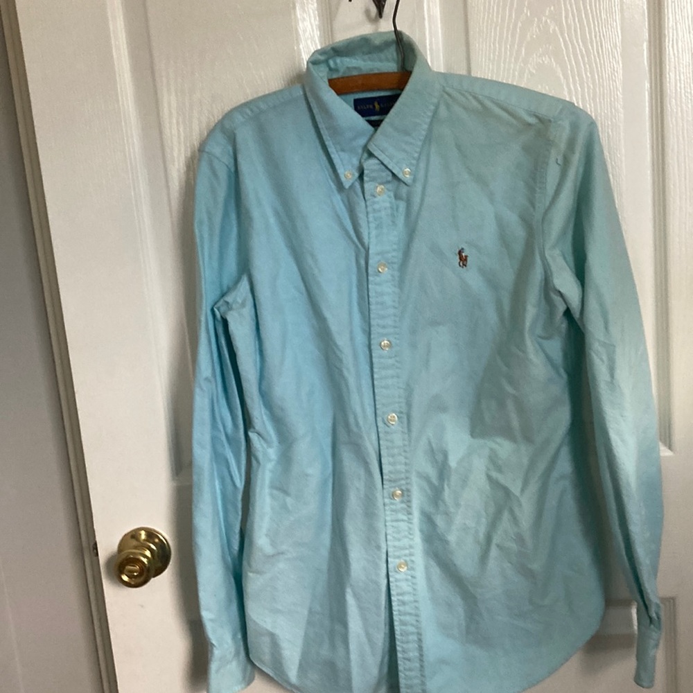 Ralph Lauren aqua button down.  Size medium, tailored fit. Good condition.